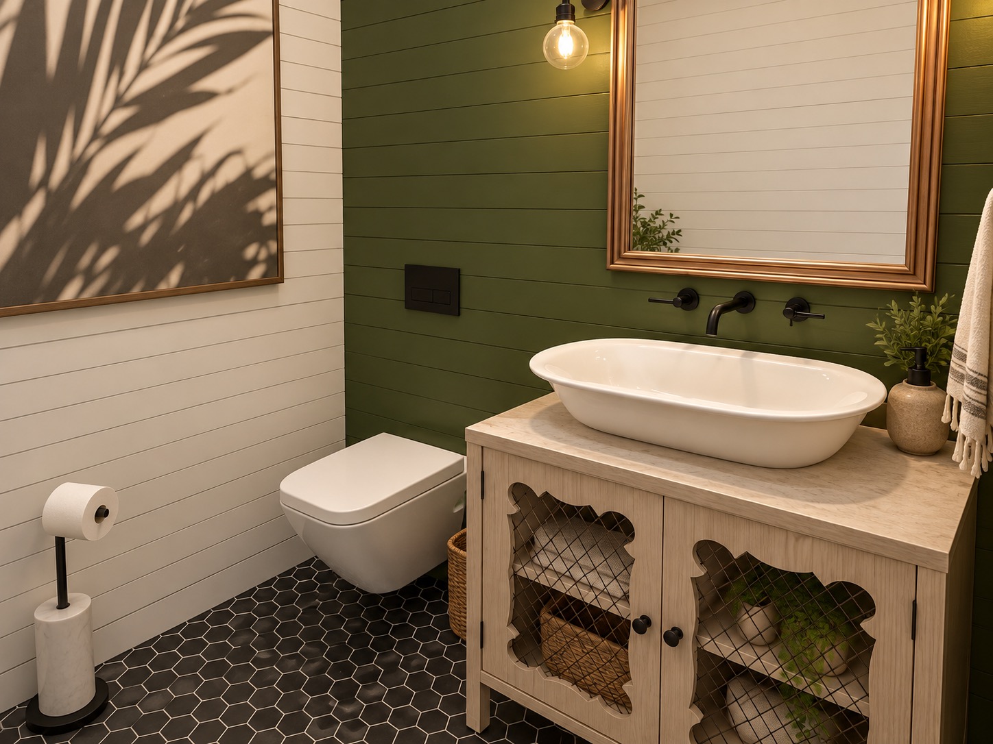 Suburban Farmhouse Powder Room 1