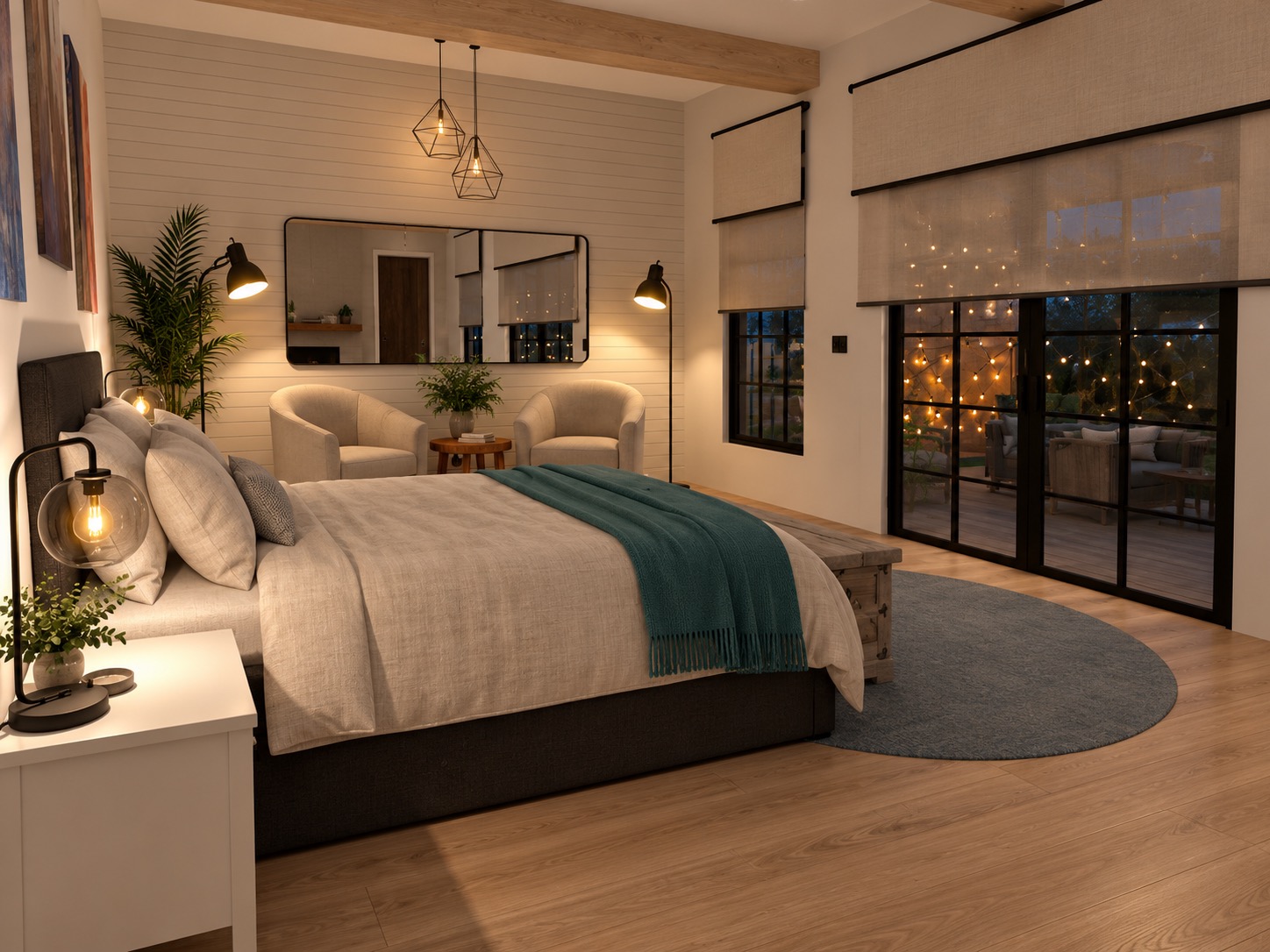 Suburban Farmhouse Primary Bedroom 1