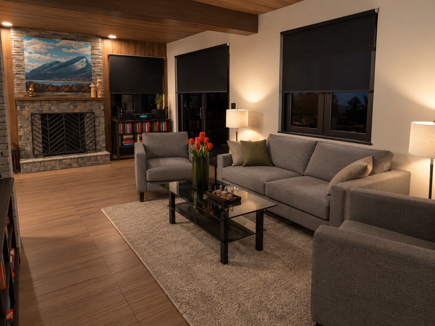 Modern Cabin living room rendering